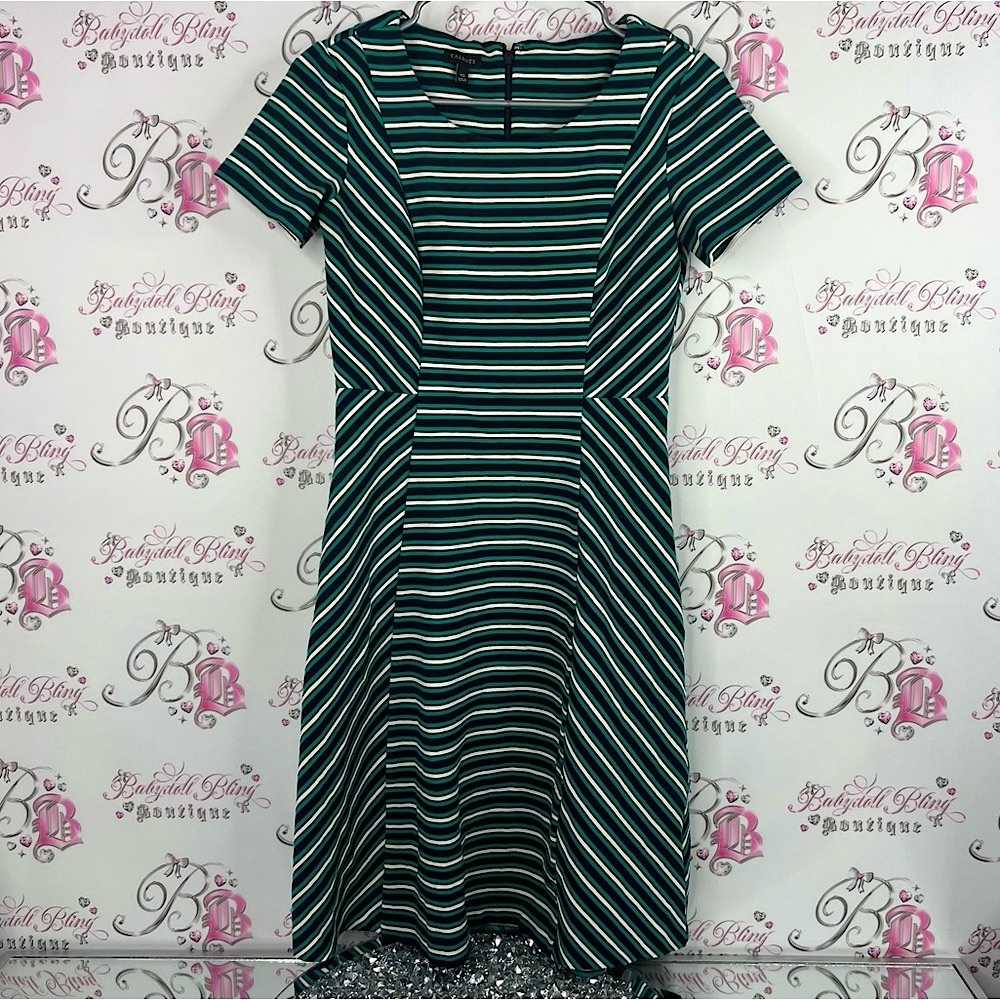Talbots dress stripes Green and White Striped Midi Dress